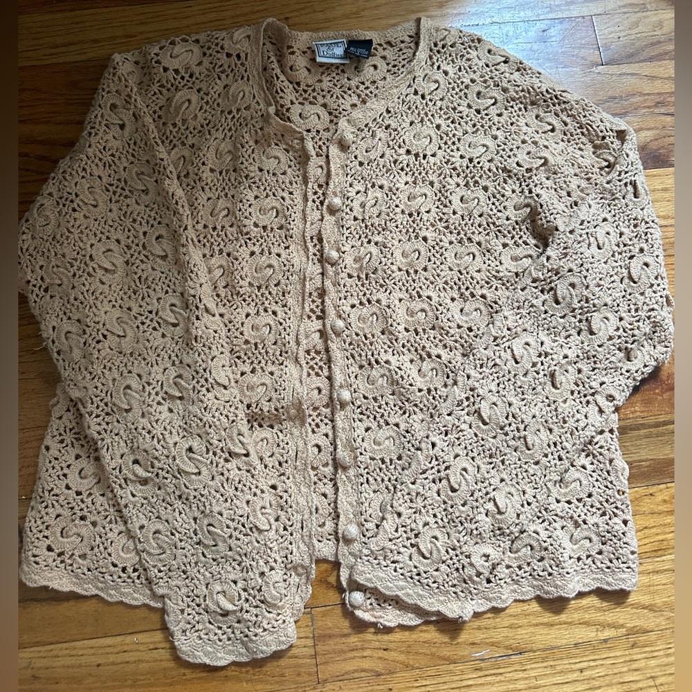 Vintage Tan Crochet Cardigan